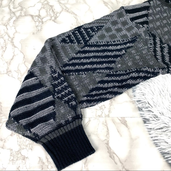 Vintage Urban Works 80s 90s Leather Trimmed Harlequin Knit Sweater EUC - Picture 7 of 13